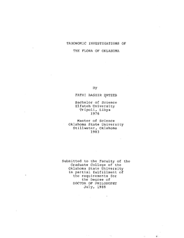 TAXONOMIC INVESTIGATIONS of the FLORA of OKLAHOMA By