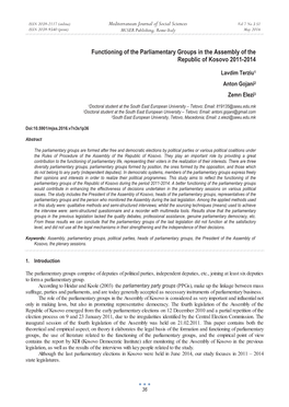 Functioning of the Parliamentary Groups in the Assembly of the Republic of Kosovo 2011-2014