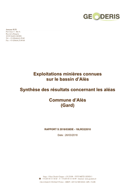 Exploitations Minières Connues Sur Le Bassin D'alès Synthèse Des