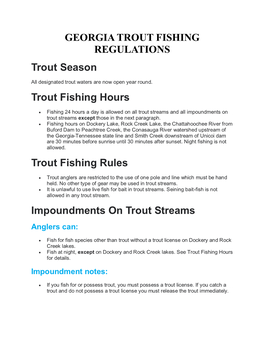 GEORGIA TROUT FISHING REGULATIONS Trout Season Trout