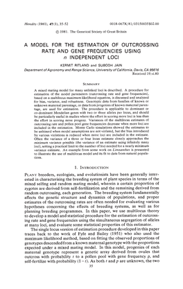 A Model for the Estimation of Outcrossing