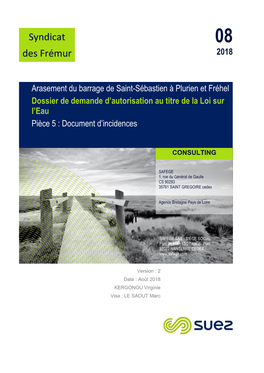 Syndicat Des Frémur - Arasement Du Barrage De Saint-Sébastien À Plurien Et Fréhel - Dossier D’Autorisation Au Titre De La Loi Sur L’Eau (Art