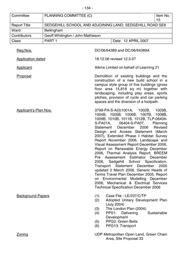 Item No. 15 Report Title SEDGEHILL SCHOOL and ADJOINING LAND