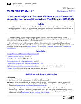 Memorandum D21-1-1 Ottawa, January 4, 2018