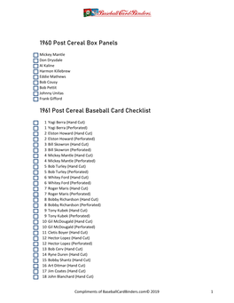 1960-63 Post Cereal Baseball Card .Pdf Checklist
