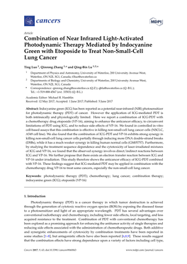 Combination of Near Infrared Light-Activated Photodynamic Therapy Mediated by Indocyanine Green with Etoposide to Treat Non-Small-Cell Lung Cancer