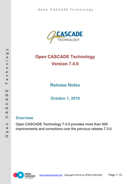 Open CASCADE Technology Version 7.4.0 Release Notes