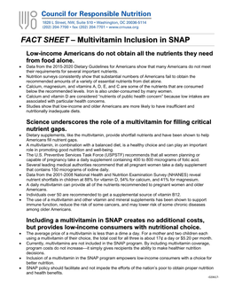 FACT SHEET – Multivitamin Inclusion in SNAP