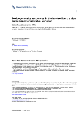 Toxicogenomics Responses in the in Vitro Liver : a View on Human Interindividual Variation