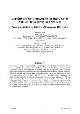 Capacity and Slot Management for Heavy Goods Vehicle Traffic Across the Swiss Alps