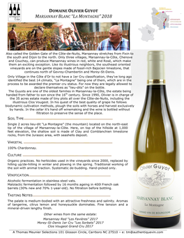 Domaine(Olivier(Guyot( Marsannay'blanc'“La'montagne”'2018' ' ! !