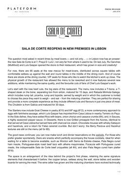 Sala De Corte Reopens in New Premises in Lisbon