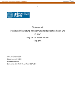 Diplomarbeit "Justiz Und Verwaltung Im Spannungsfeld Zwischen Recht Und Politik" Mag