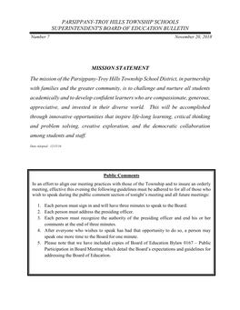 Parsippany-Troy Hills Township Schools Superintendent's Board of Education Bulletin