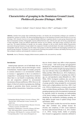 Characteristics of Grouping in the Dominican Ground Lizard, Pholidoscelis Fuscatus (Fitzinger, 1843)