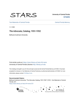 The Advocate, Catalog, 1951-1952