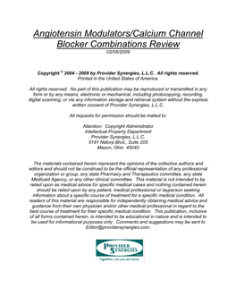 Angiotensin Modulators/Calcium Channel Blocker Combinations Review 02/05/2009