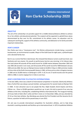 Ron Clarke Scholarship 2020