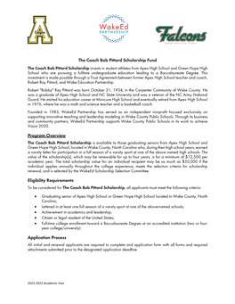 The Coach Bob Pittard Scholarship Fund Program Overview Eligibility