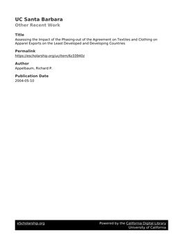 Assessing the Impact of the Phasing-Out of the Agreement on Textiles and Clothing on Apparel Exports on the Least Developed and Developing Countries