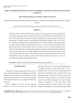 Medium Composition Influence on Biotin and Riboflavin Production by Newly Isolated Candida Sp