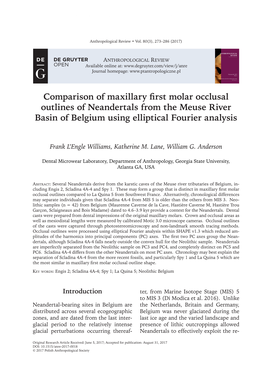 Comparison of Maxillary First Molar Occlusal Outlines of Neandertals from the Meuse River Basin of Belgium Using Elliptical Fourier Analysis