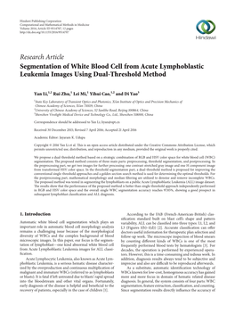 Research Article Segmentation of White Blood Cell from Acute Lymphoblastic Leukemia Images Using Dual-Threshold Method