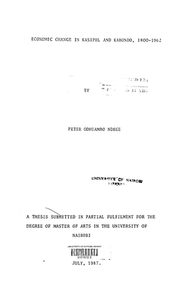 Economic Change in Kasipul and Kabondo, 1800-1962