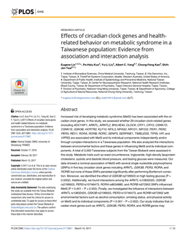 Effects of Circadian Clock Genes and Health-Related