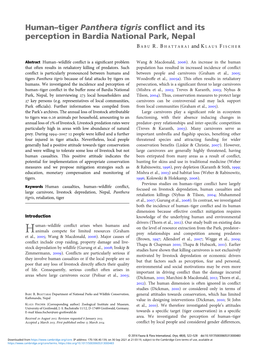 Human–Tiger Panthera Tigris Conflict and Its Perception in Bardia National Park, Nepal