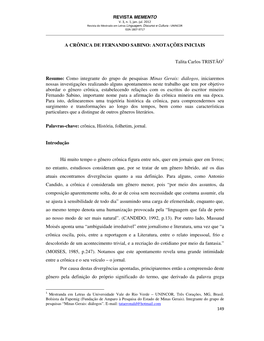 A Crônica De Fernando Sabino: Anotações Iniciais