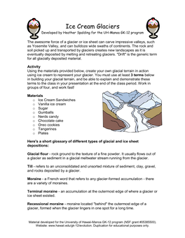 Ice Cream Glaciers Developed by Heather Spalding for the UH-Manoa GK-12 Program