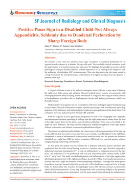 Positive Psoas Sign in a Disabled Child-Not Always Appendicitis, Seldomly Due to Duodenal Perforation by Sharp Foreign Body