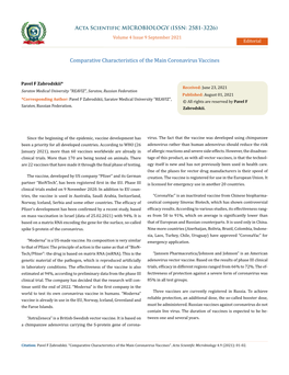 Comparative Characteristics of the Main Coronavirus Vaccines