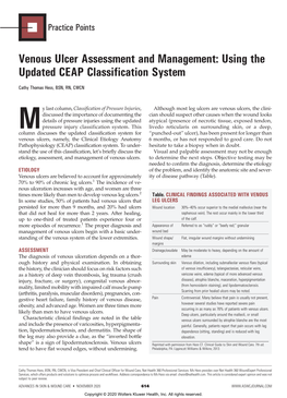 Venous Ulcer Assessment and Management: Using the Updated CEAP Classification System