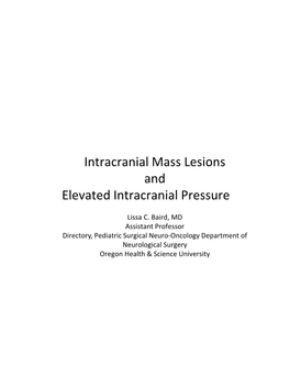 Intracranial Mass Lesions and Elevated Intracranial Pressure