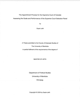 The Appointment Process for the Supreme Court of Canada