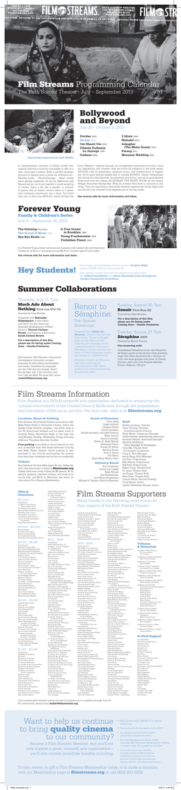 Film Streams Programming Calendar Film Streams Supporters Want To