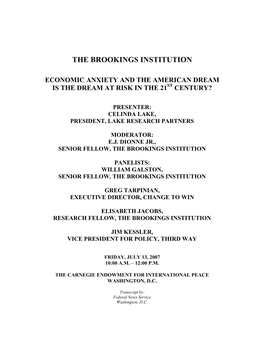 Economic Anxiety and the American Dream Is the Dream at Risk in the 21St Century?