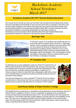 Bucksburn Academy School Newsletter March 2017