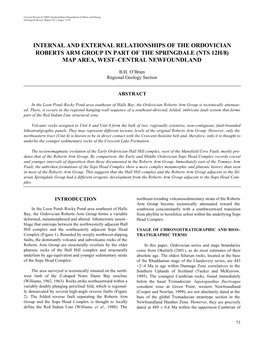 Internal and External Relationships of the Ordovician Roberts Arm Group in Part of the Springdale (Nts 12H/8) Map Area, West–Central Newfoundland