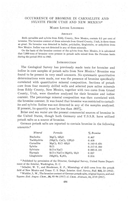 OCCURRENCE of BROMINE in CARNALLITE and SYLVITE from UTAH and NEW MEXICO* Manrr Loursp Lrnosonc