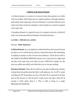 Collision & Broadcast Domain a Collision Domain Is a Section of A