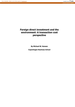 Foreign Direct Investment and the Environment: a Transaction Cost Perspective