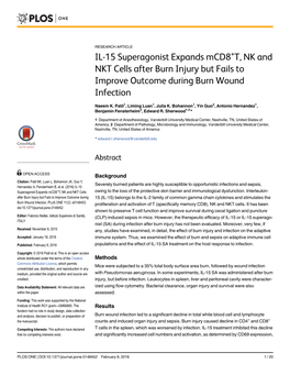 IL-15 Superagonist Expands Mcd8+ T, NK and NKT Cells After Burn