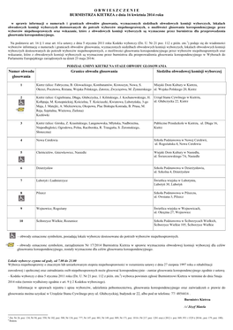 O B W I E S Z C Z E N I E BURMISTRZA KIETRZA Z Dnia 16 Kwietnia 2014 Roku