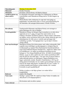 Møtetidspunkt Mandag 16.Desember 2019 Møtested Nordre Ål Kyrkje