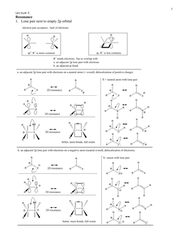 Resonance 1. Lone Pair Next to Empty 2P Orbital