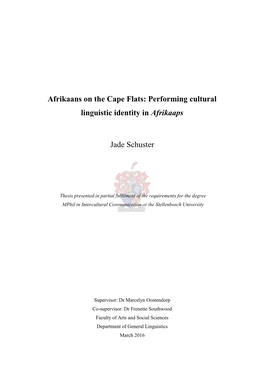 Afrikaans on the Cape Flats: Performing Cultural Linguistic Identity in Afrikaaps