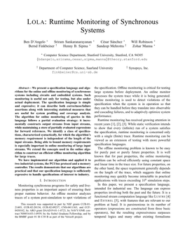 LOLA: Runtime Monitoring of Synchronous Systems